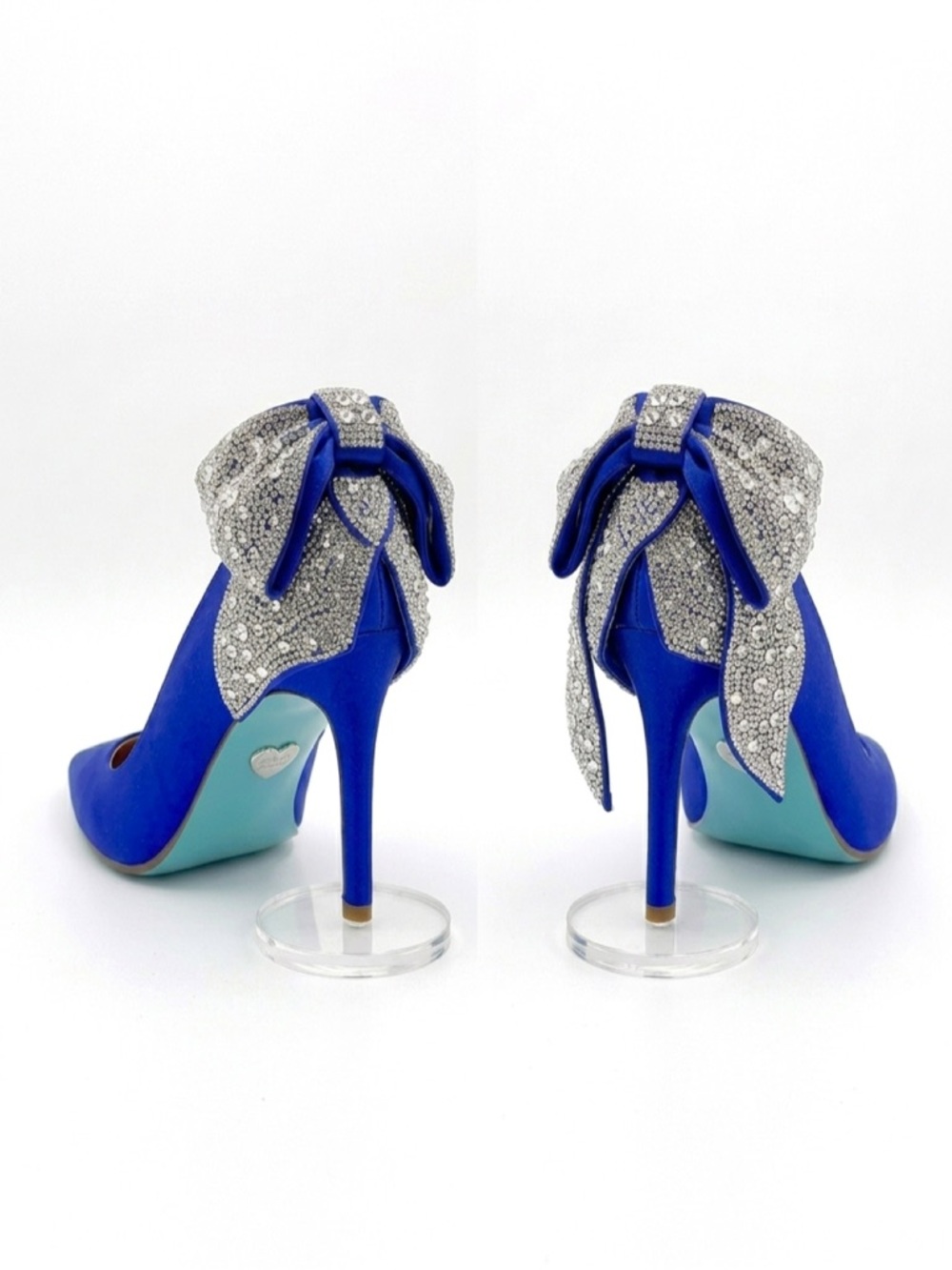 RARE Blue by Betsey Johnson Bryn Bow Blue Satin Rhinestone Pumps sz 7.5M - Picture 4 of 13